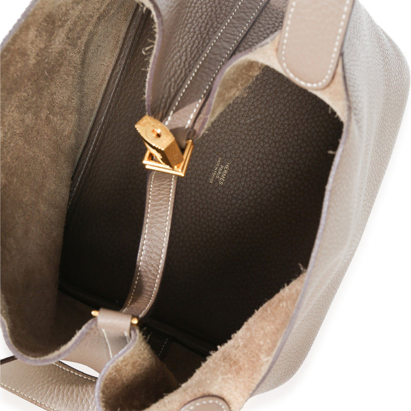 Hermès Etoupe Clemence Picotin Lock 22 Ghw Gray Leather Handbag