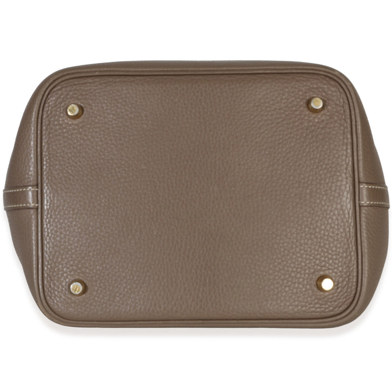 Hermès Etoupe Clemence Picotin Lock 22 Ghw Gray Leather Handbag