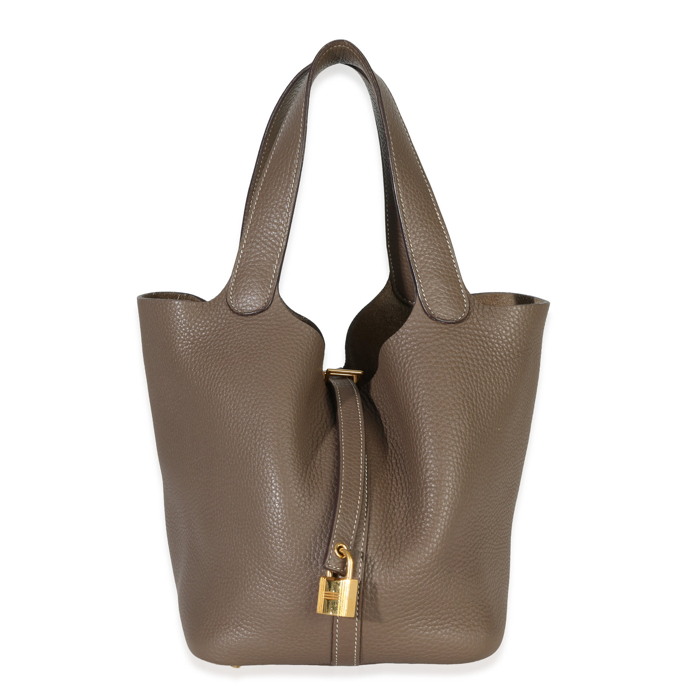 Hermès Etoupe Clemence Picotin Lock 22 Ghw Gray Leather Handbag