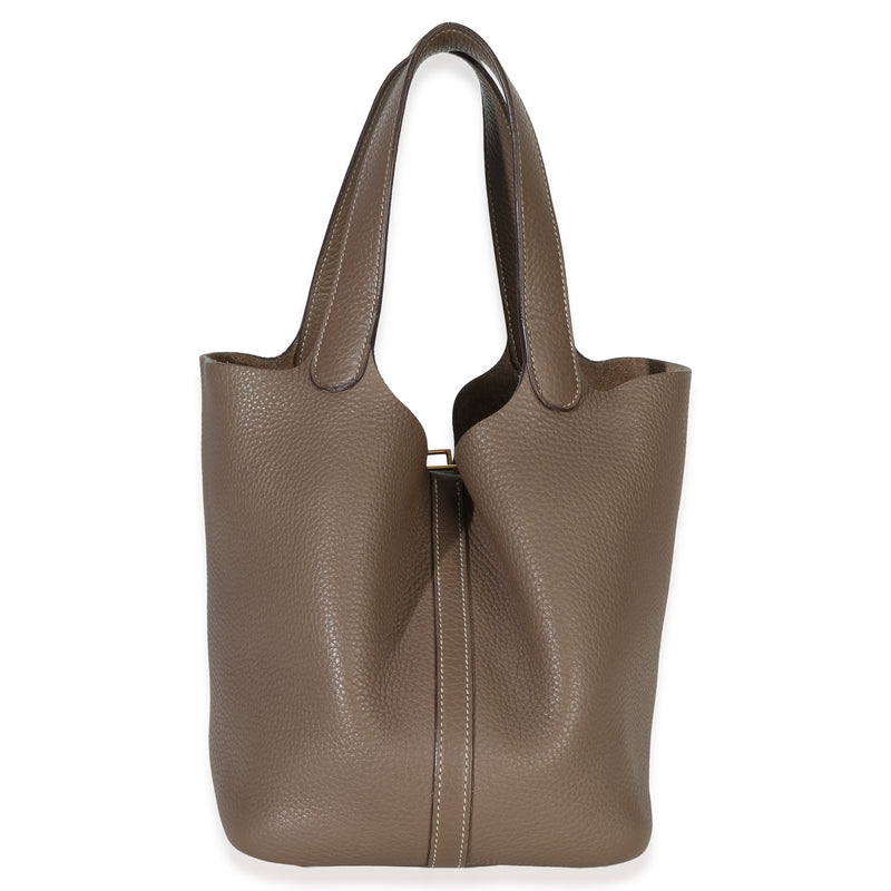 Hermès Etoupe Clemence Picotin Lock 22 Ghw Gray Leather Handbag
