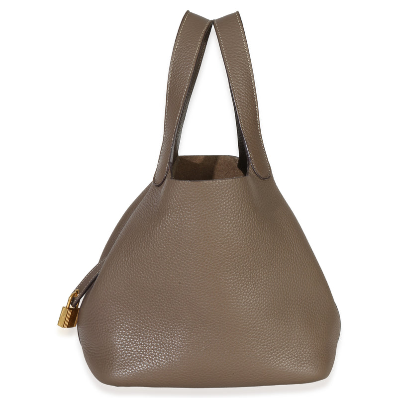 Hermès Etoupe Clemence Picotin Lock 22 Ghw Gray Leather Handbag