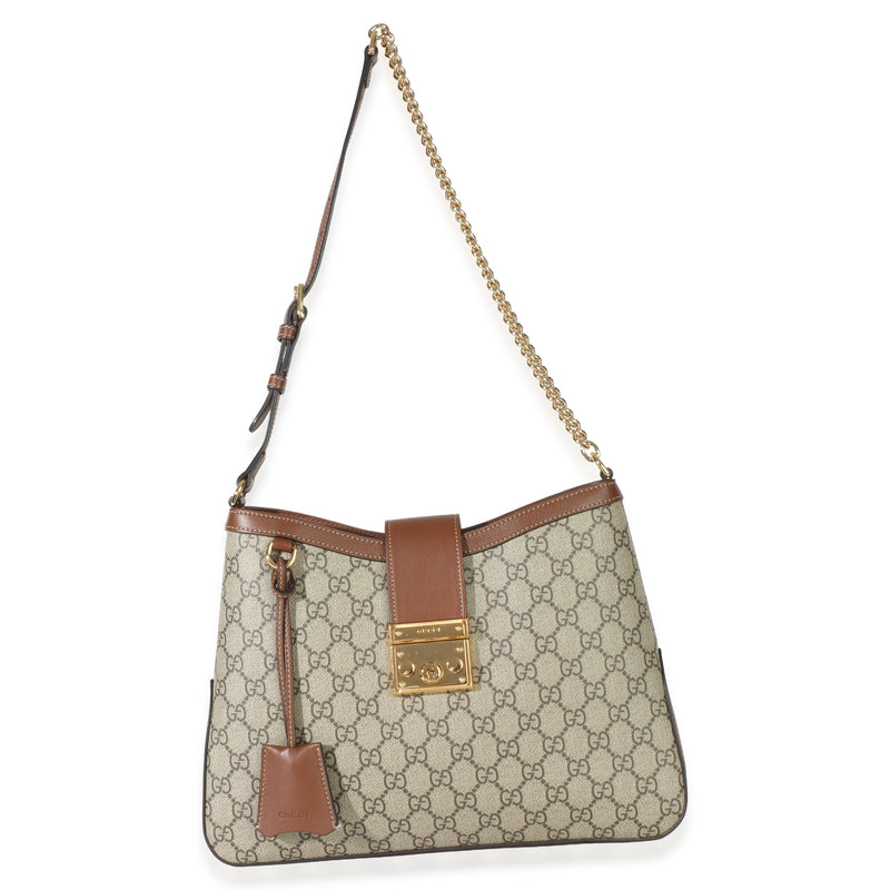 Gucci Beige Ebony Gg Supreme Monogram Canvas Medium Padlock Shoulder Bag Handbag