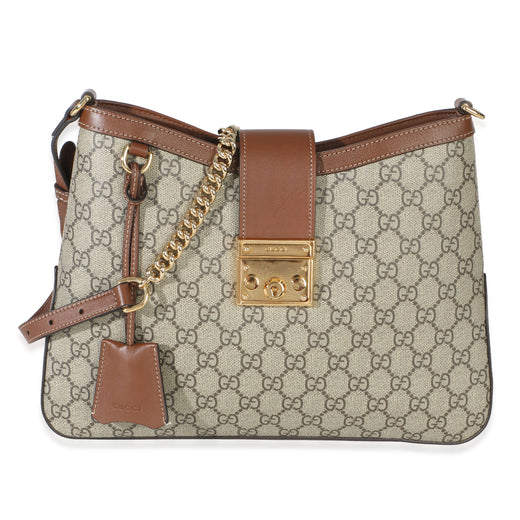 Gucci Beige Ebony Gg Supreme Monogram Canvas Medium Padlock Shoulder Bag Handbag