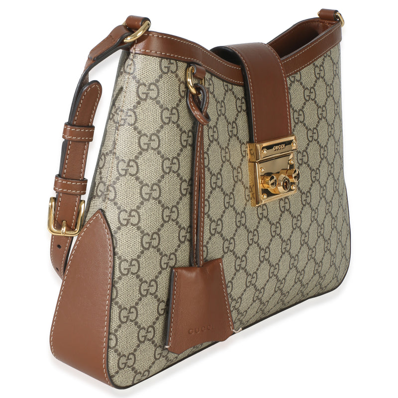 Gucci Beige Ebony Gg Supreme Monogram Canvas Medium Padlock Shoulder Bag Handbag