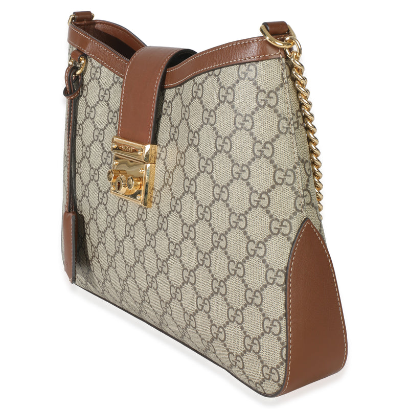 Gucci Beige Ebony Gg Supreme Monogram Canvas Medium Padlock Shoulder Bag Handbag