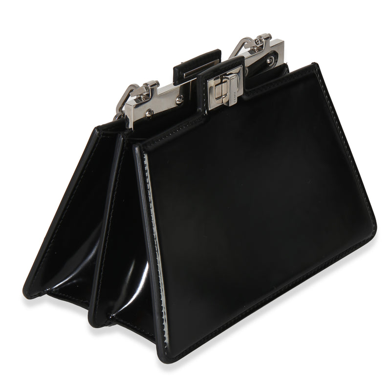 Fendi Black Patent Petite Peekaboo Cut Chain Shoulder Bag Leather Handbag