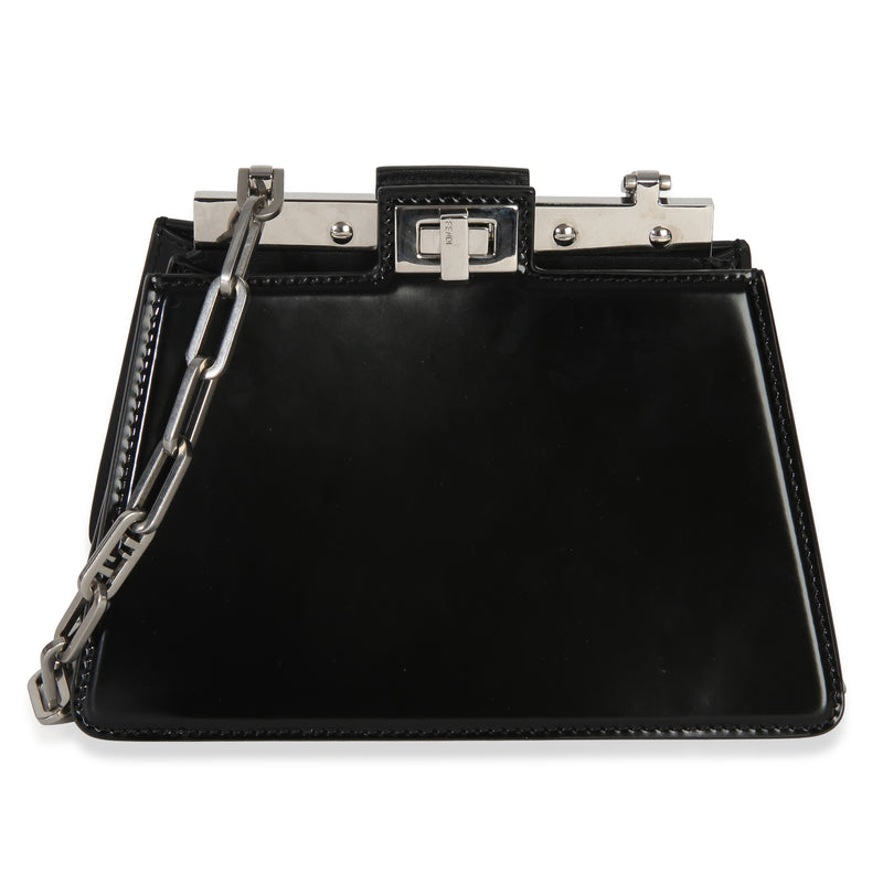 Fendi Black Patent Petite Peekaboo Cut Chain Shoulder Bag Leather Handbag