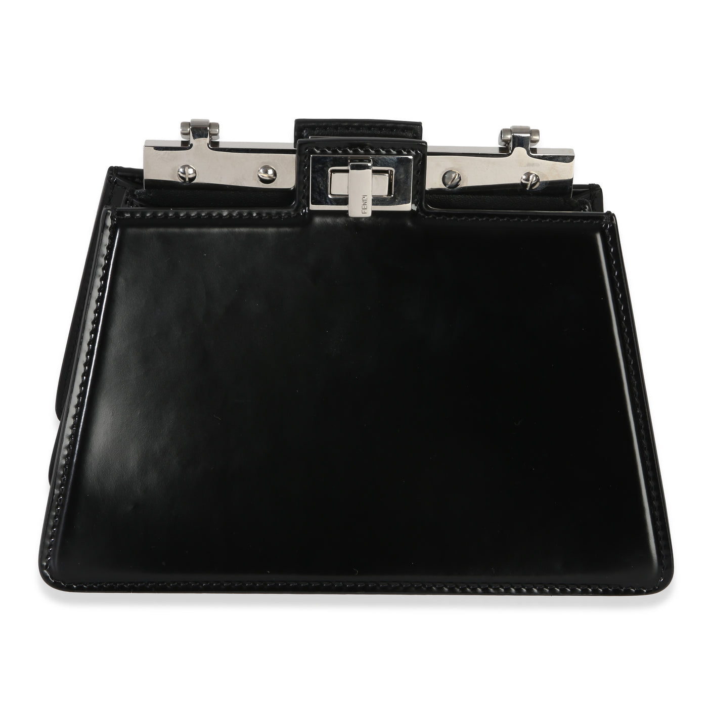Fendi Black Patent Petite Peekaboo Cut Chain Shoulder Bag Leather Handbag