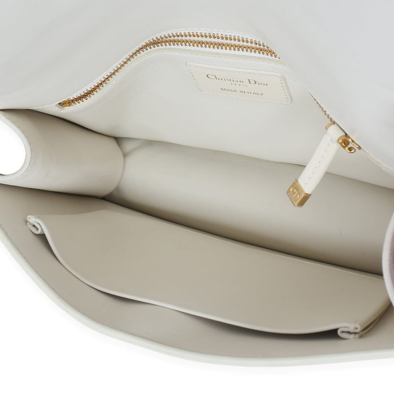 Christian Dior White Smooth Box Calfskin 30 Montaigne Flap Leather Handbag