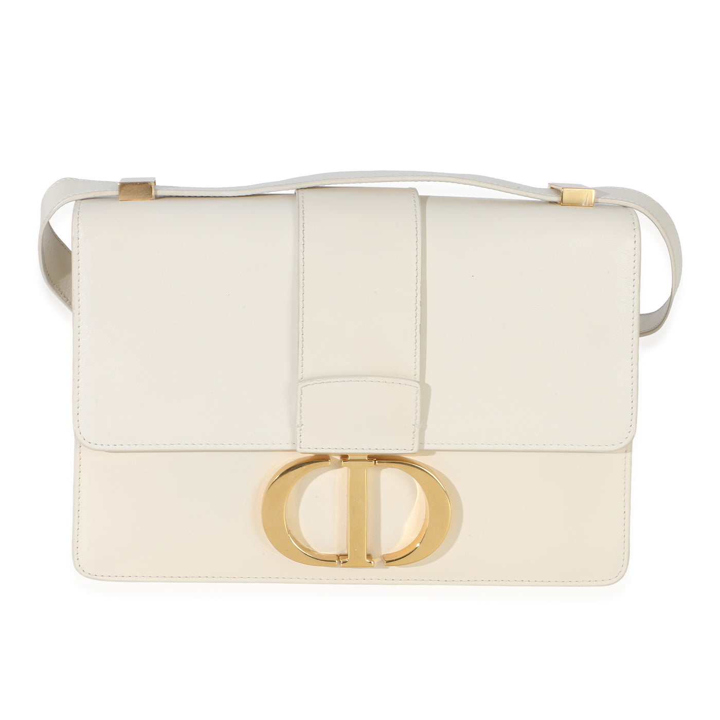 Christian Dior White Smooth Box Calfskin 30 Montaigne Flap Leather Handbag