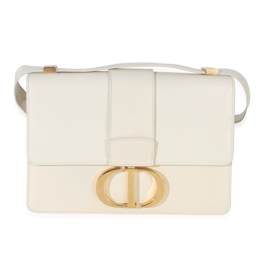 Christian Dior White Smooth Box Calfskin 30 Montaigne Flap Leather Handbag