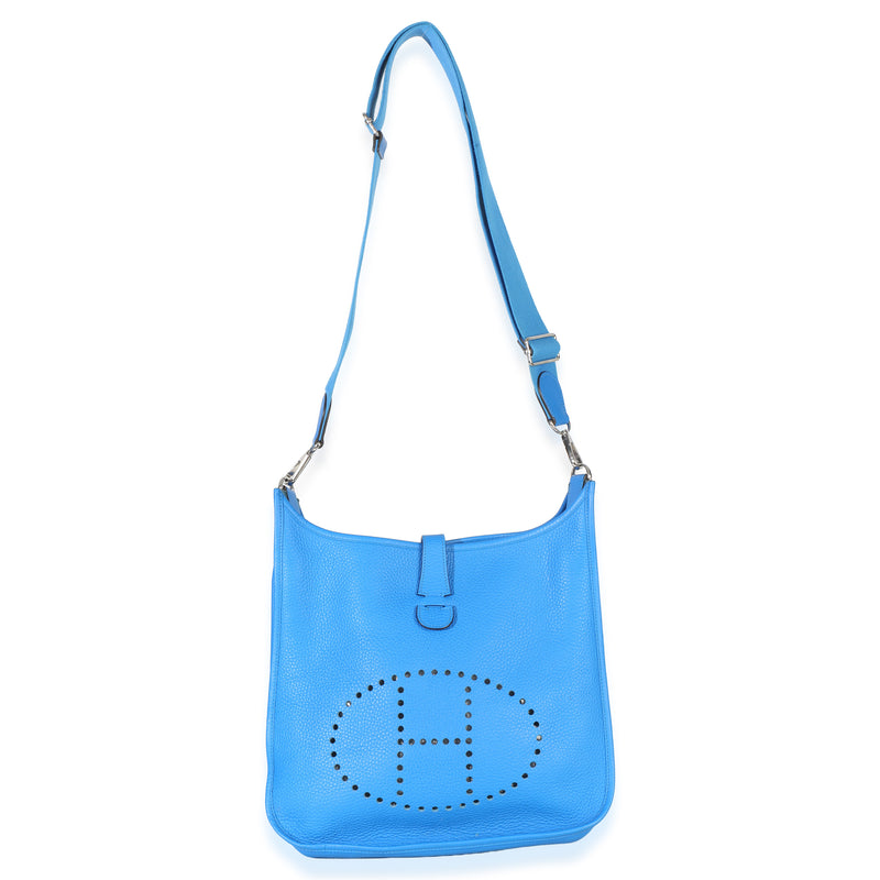 Hermès Bleu Hydra Clemence Evelyne 33 Gm Phw Blue Leather Handbag
