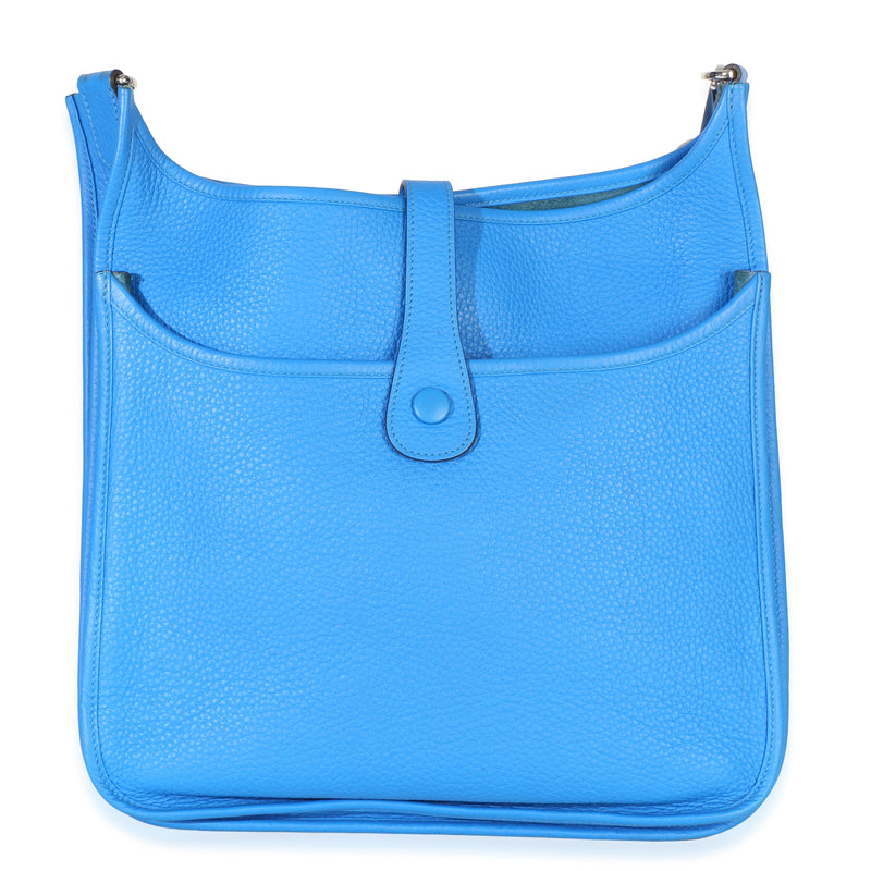 Hermès Bleu Hydra Clemence Evelyne 33 Gm Phw Blue Leather Handbag