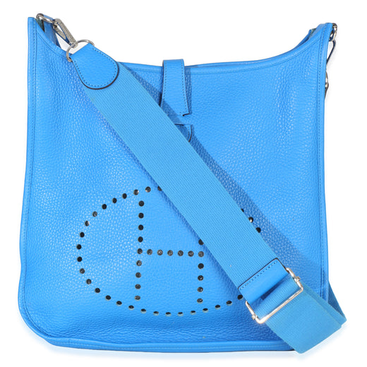 Hermès Bleu Hydra Clemence Evelyne 33 Gm Phw Blue Leather Handbag