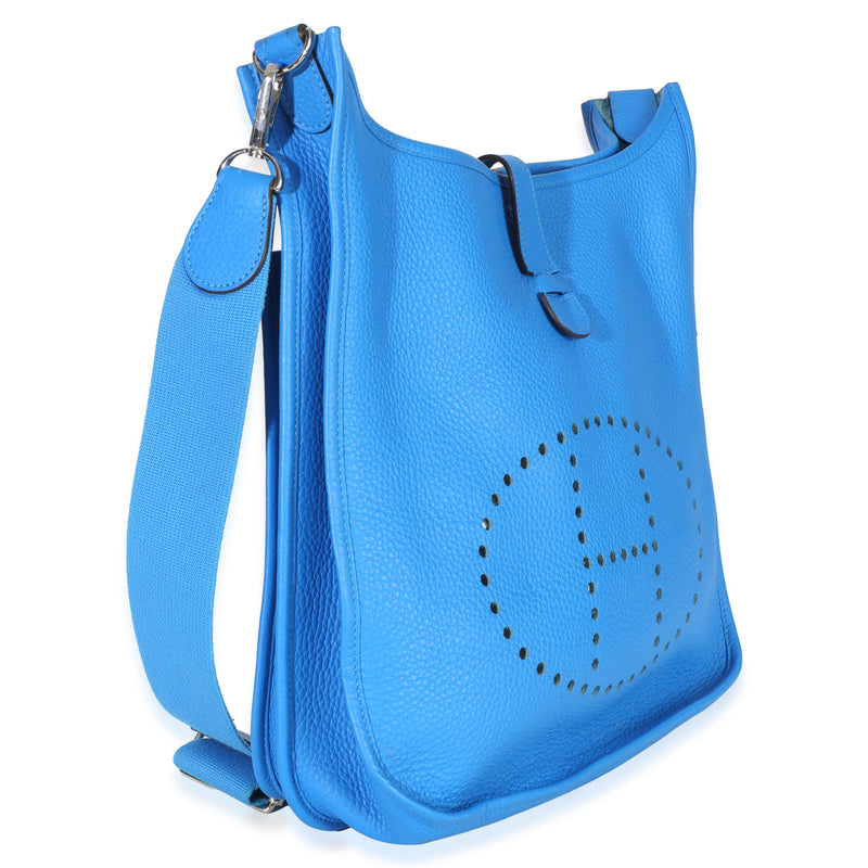 Hermès Bleu Hydra Clemence Evelyne 33 Gm Phw Blue Leather Handbag