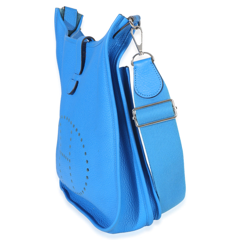 Hermès Bleu Hydra Clemence Evelyne 33 Gm Phw Blue Leather Handbag