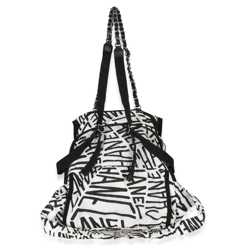 Chanel White Black Nylon Printed Coco Neige Backpack Handbag