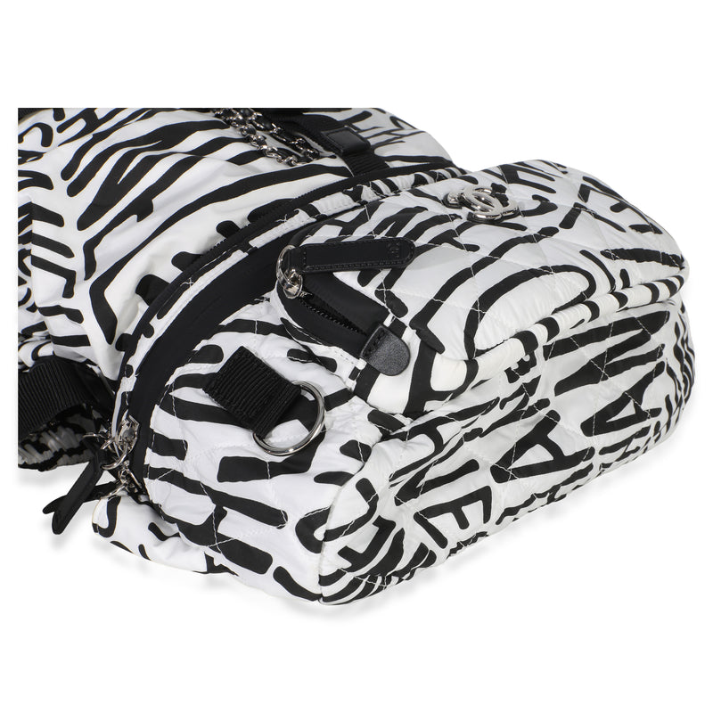 Chanel White Black Nylon Printed Coco Neige Backpack Handbag