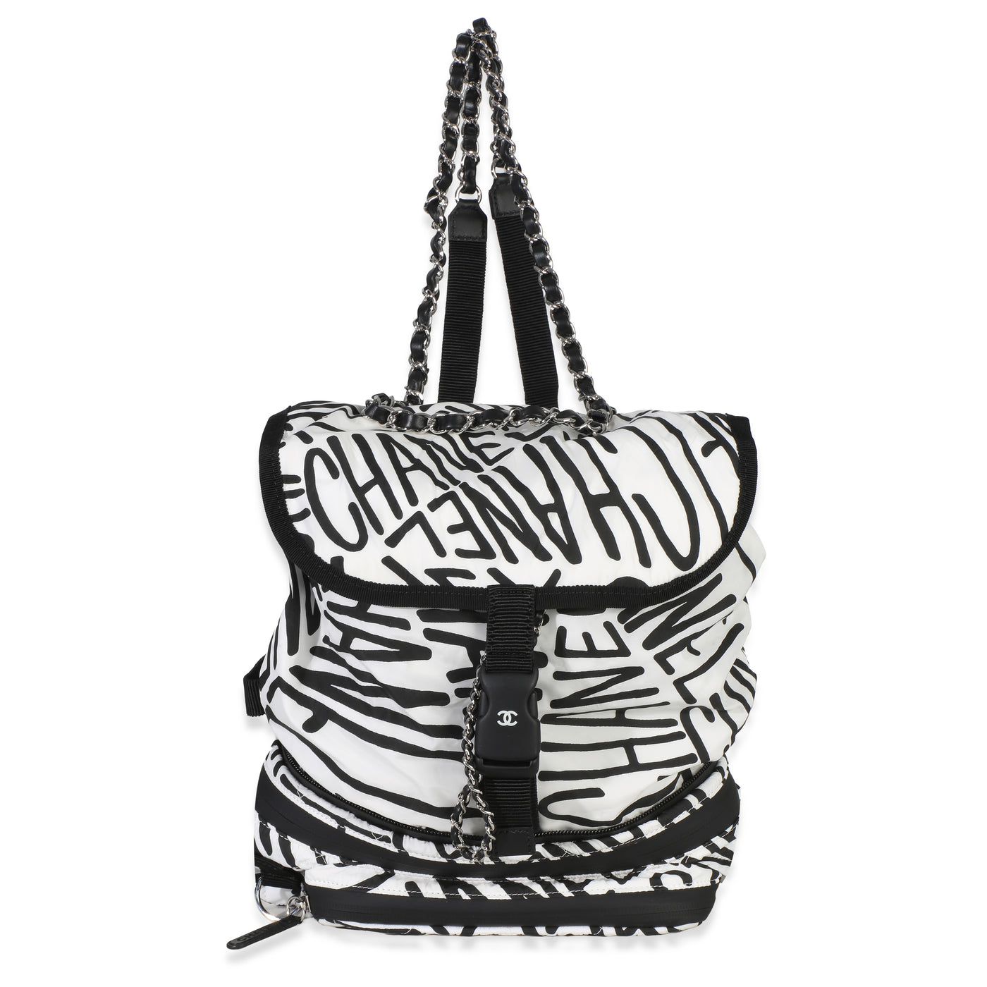 Chanel White Black Nylon Printed Coco Neige Backpack Handbag