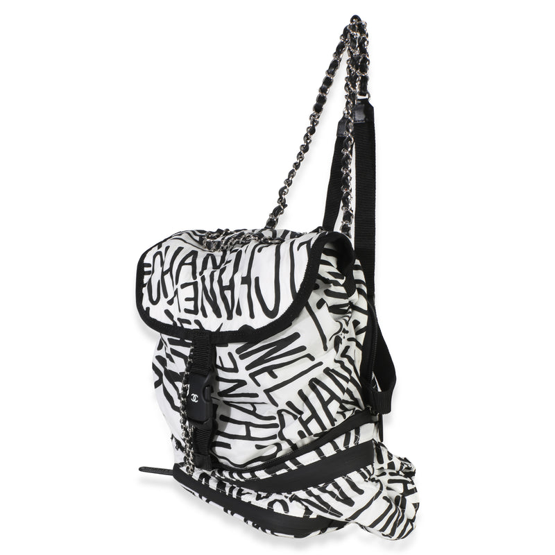 Chanel White Black Nylon Printed Coco Neige Backpack Handbag