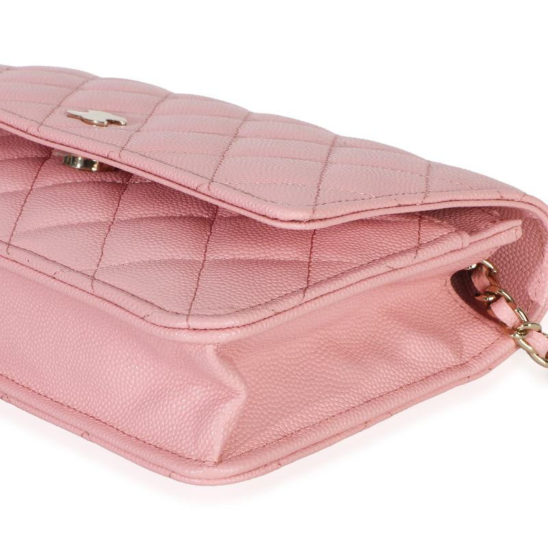 Chanel Pink Quilted Caviar Wallet On Chain Leather Handbag