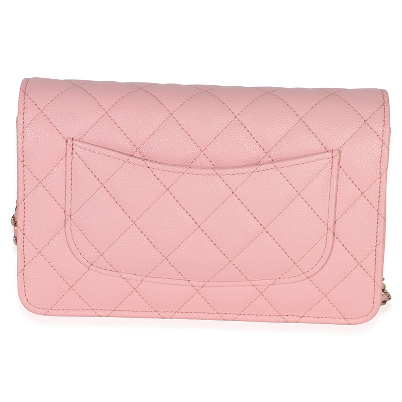 Chanel Pink Quilted Caviar Wallet On Chain Leather Handbag
