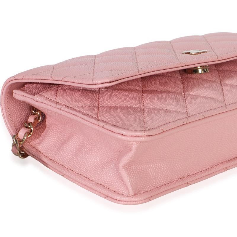 Chanel Pink Quilted Caviar Wallet On Chain Leather Handbag