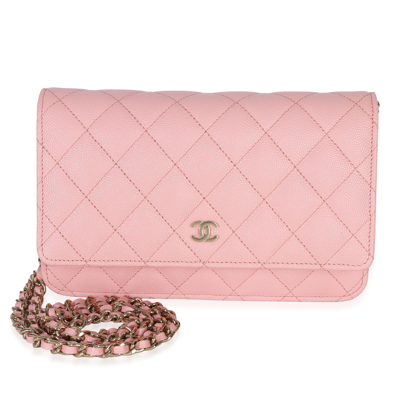 Chanel Pink Quilted Caviar Wallet On Chain Leather Handbag