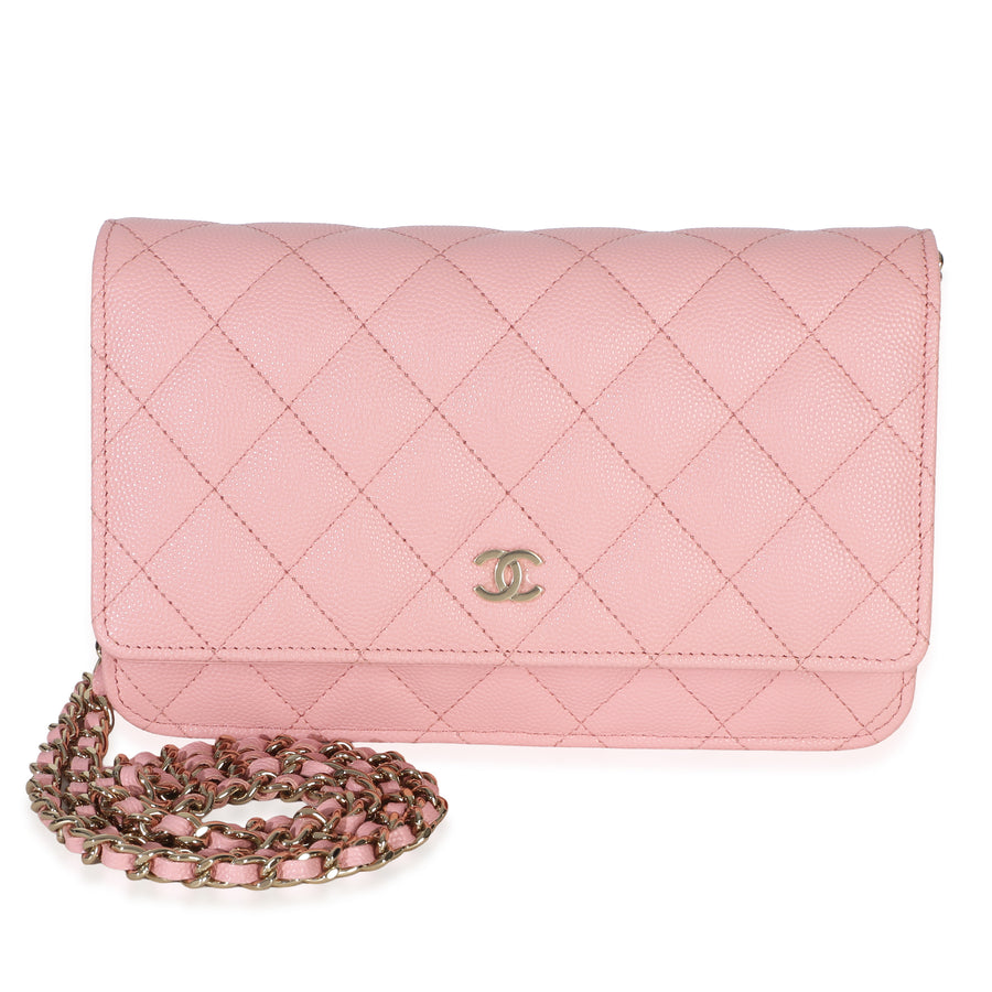 Chanel Pink Quilted Caviar Wallet On Chain Leather Handbag