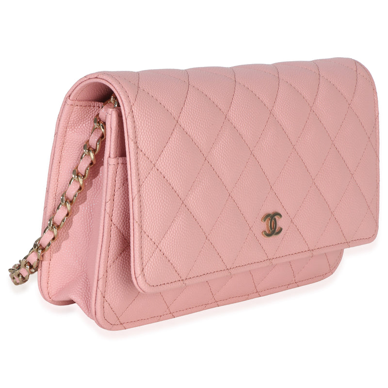 Chanel Pink Quilted Caviar Wallet On Chain Leather Handbag
