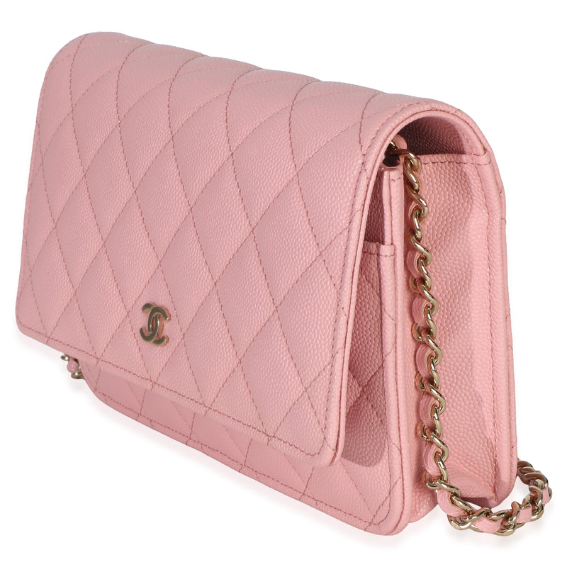 Chanel Pink Quilted Caviar Wallet On Chain Leather Handbag