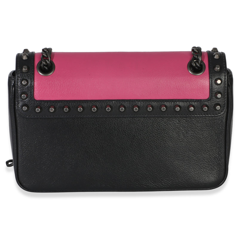 Prada Black Pink Calfskin Glace Studded Chain Flap Black; Leather Handbag