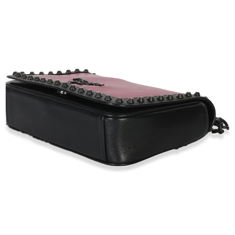 Prada Black Pink Calfskin Glace Studded Chain Flap Black; Leather Handbag
