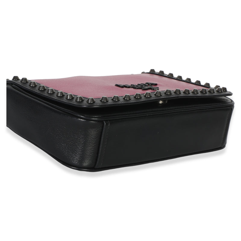 Prada Black Pink Calfskin Glace Studded Chain Flap Black; Leather Handbag