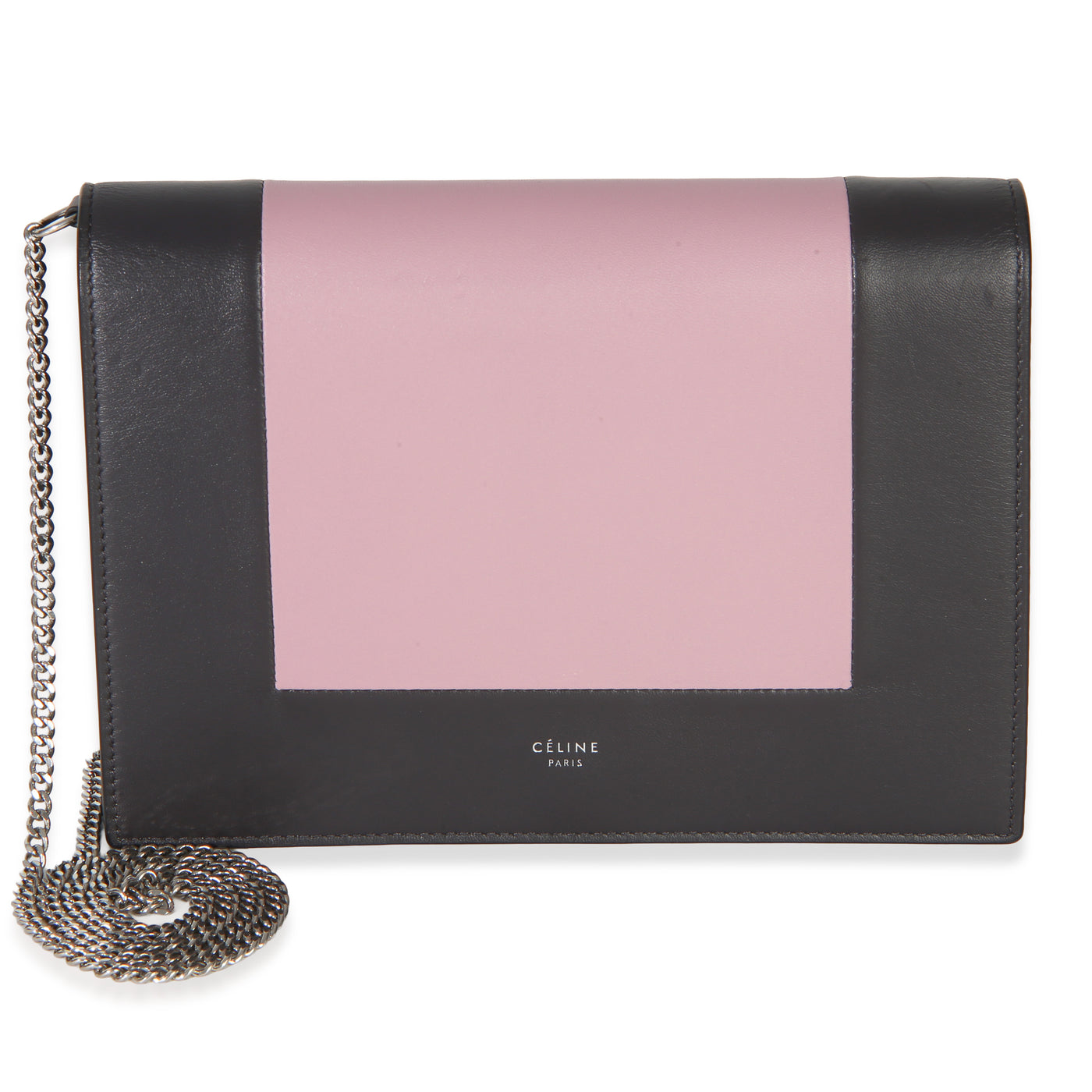 Celine Grey Pink Smooth Calfskin Frame Evening Clutch On Chain Gray; Leather Handbag