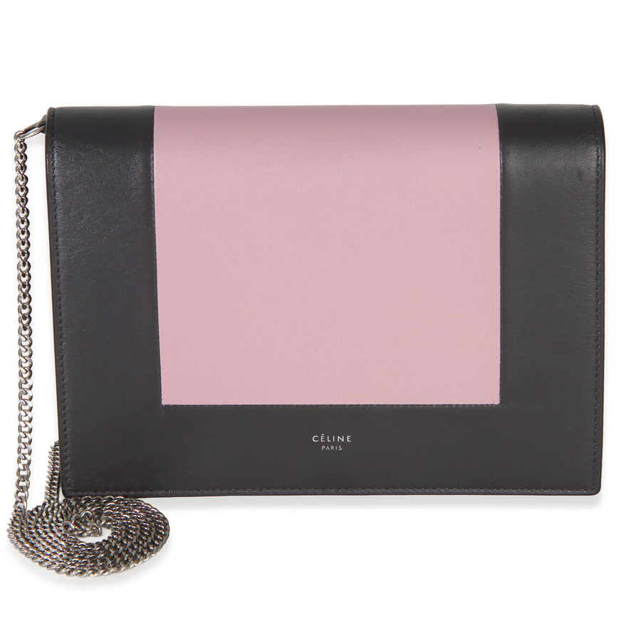 Celine Grey Pink Smooth Calfskin Frame Evening Clutch On Chain Gray; Leather Handbag