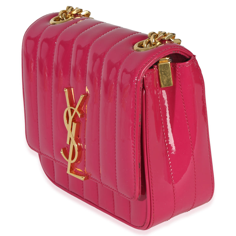 Saint Laurent Pink Patent Matelasse Monogram Small Vicky Chain Bag Leather Handbag