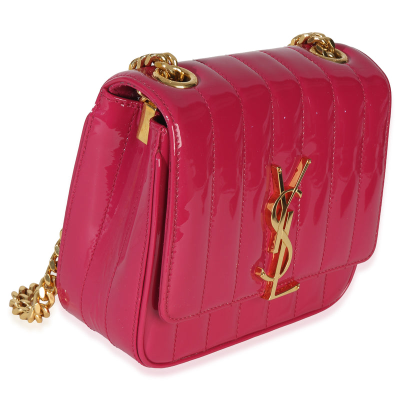 Saint Laurent Pink Patent Matelasse Monogram Small Vicky Chain Bag Leather Handbag