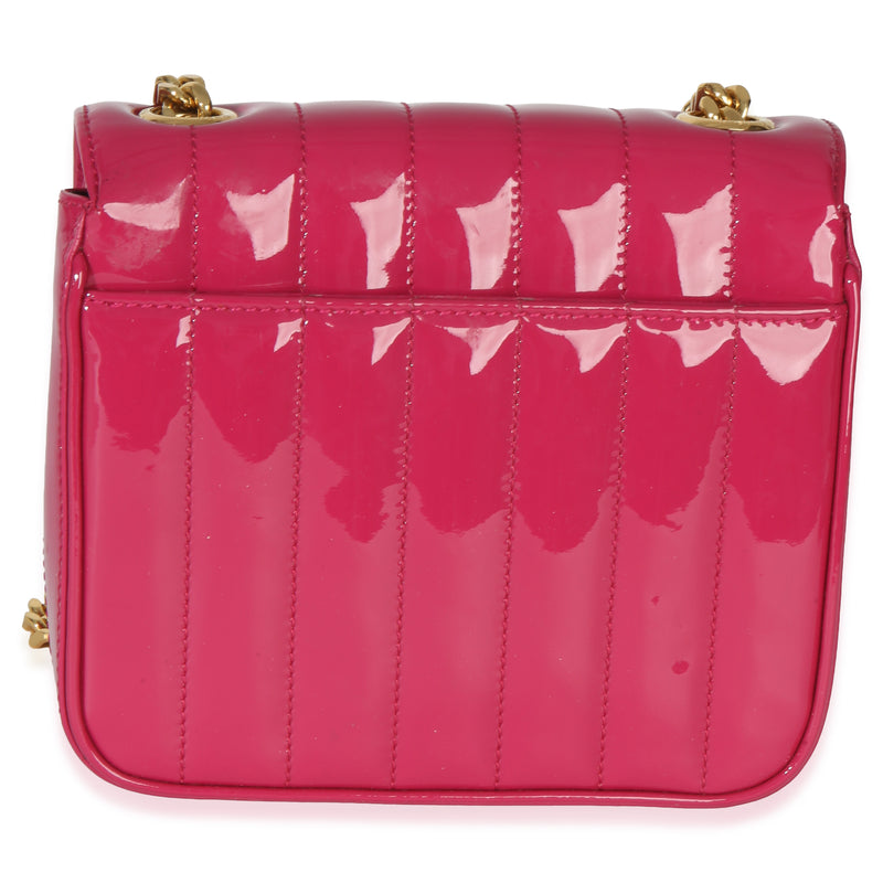 Saint Laurent Pink Patent Matelasse Monogram Small Vicky Chain Bag Leather Handbag