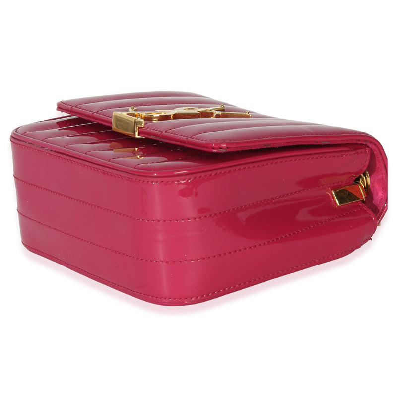Saint Laurent Pink Patent Matelasse Monogram Small Vicky Chain Bag Leather Handbag