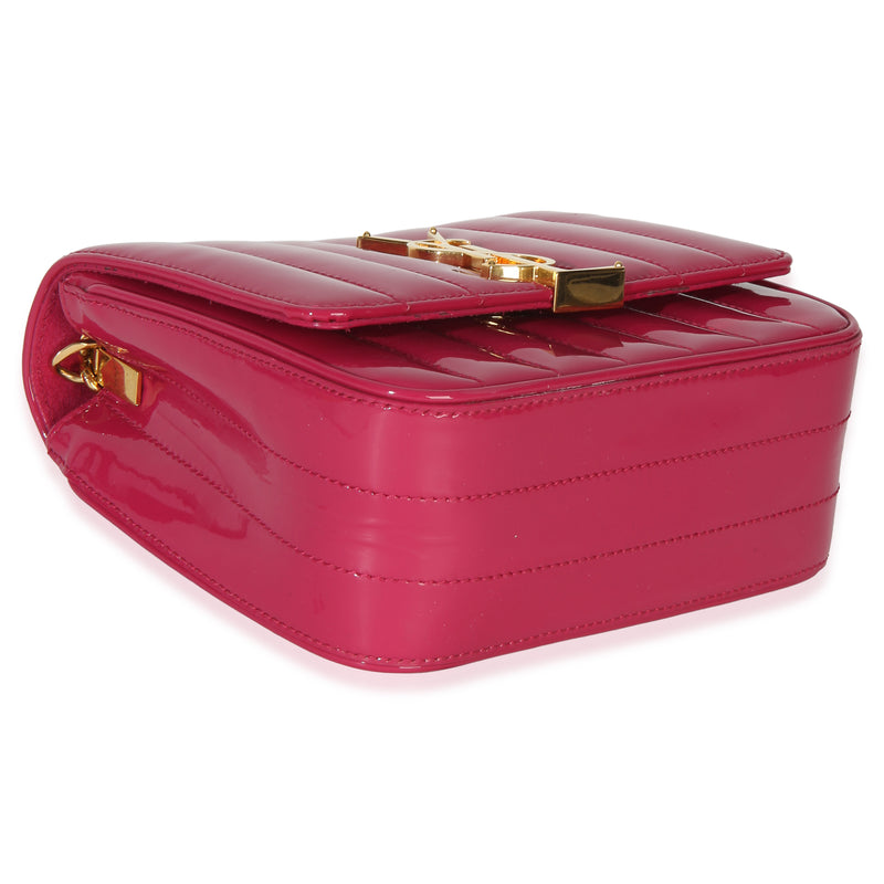 Saint Laurent Pink Patent Matelasse Monogram Small Vicky Chain Bag Leather Handbag