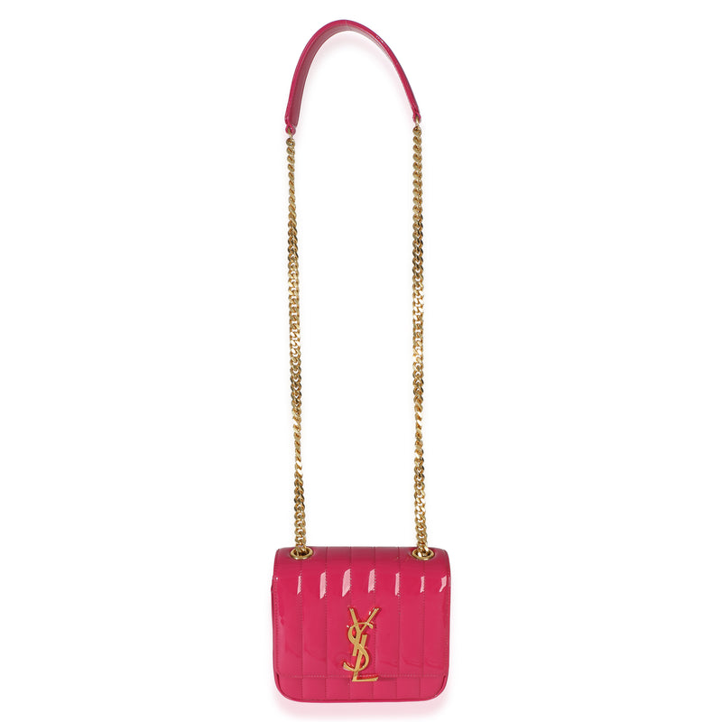 Saint Laurent Pink Patent Matelasse Monogram Small Vicky Chain Bag Leather Handbag