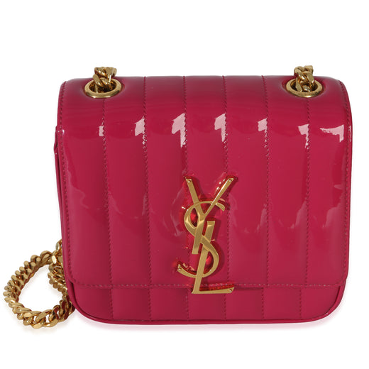 Saint Laurent Pink Patent Matelasse Monogram Small Vicky Chain Bag Leather Handbag