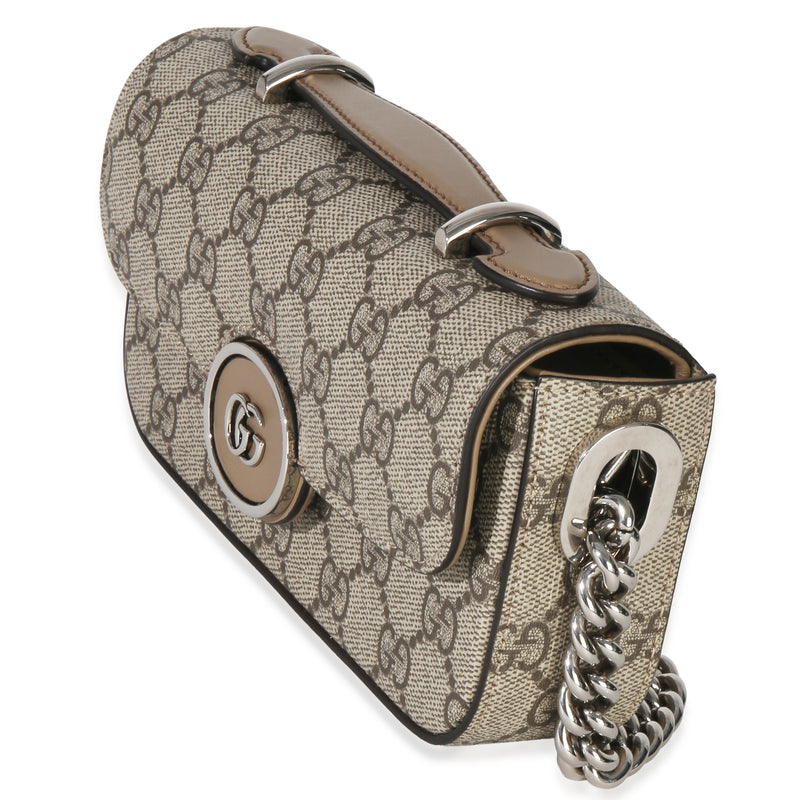 Gucci Beige Ebony Gg Supreme Senna Petite Top Handle Chain Shoulder Bag Brown Canvas Handbag