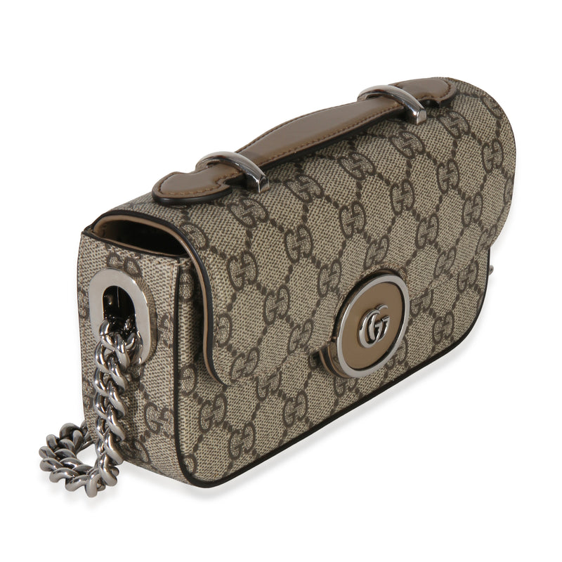 Gucci Beige Ebony Gg Supreme Senna Petite Top Handle Chain Shoulder Bag Brown Canvas Handbag