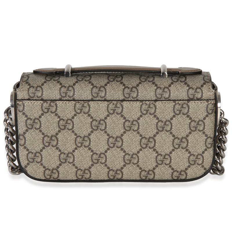 Gucci Beige Ebony Gg Supreme Senna Petite Top Handle Chain Shoulder Bag Brown Canvas Handbag