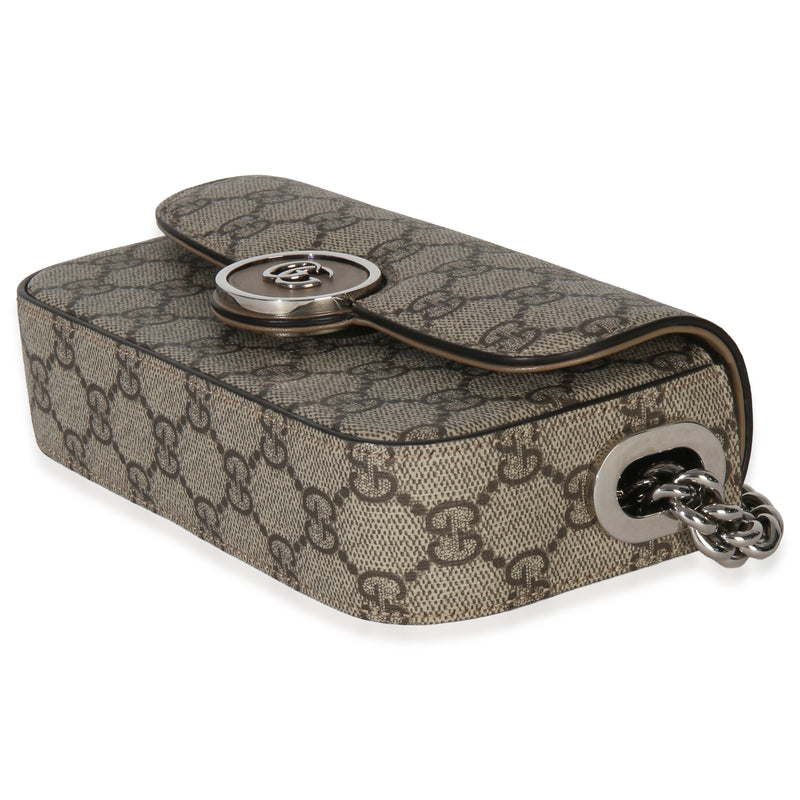 Gucci Beige Ebony Gg Supreme Senna Petite Top Handle Chain Shoulder Bag Brown Canvas Handbag