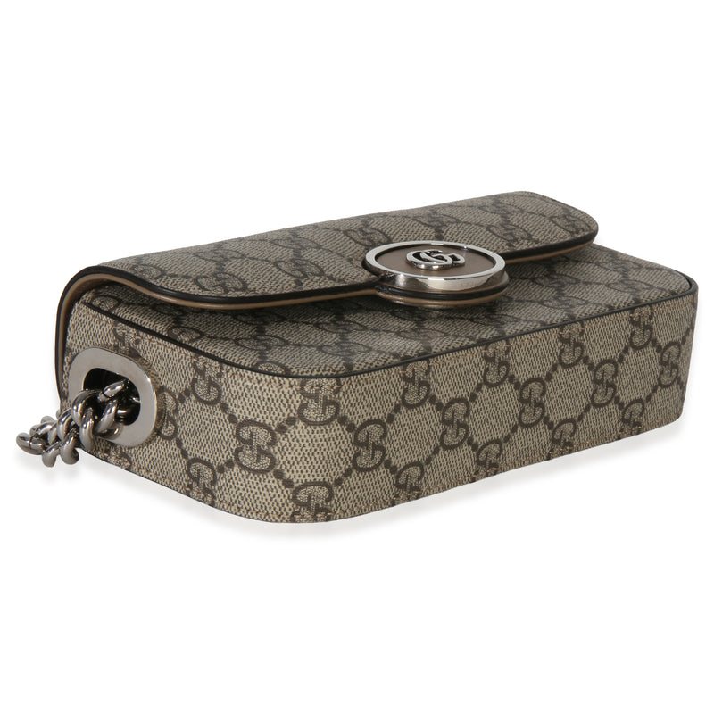 Gucci Beige Ebony Gg Supreme Senna Petite Top Handle Chain Shoulder Bag Brown Canvas Handbag
