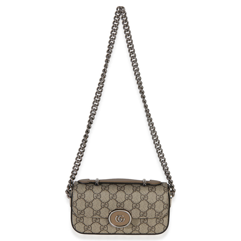 Gucci Beige Ebony Gg Supreme Senna Petite Top Handle Chain Shoulder Bag Brown Canvas Handbag