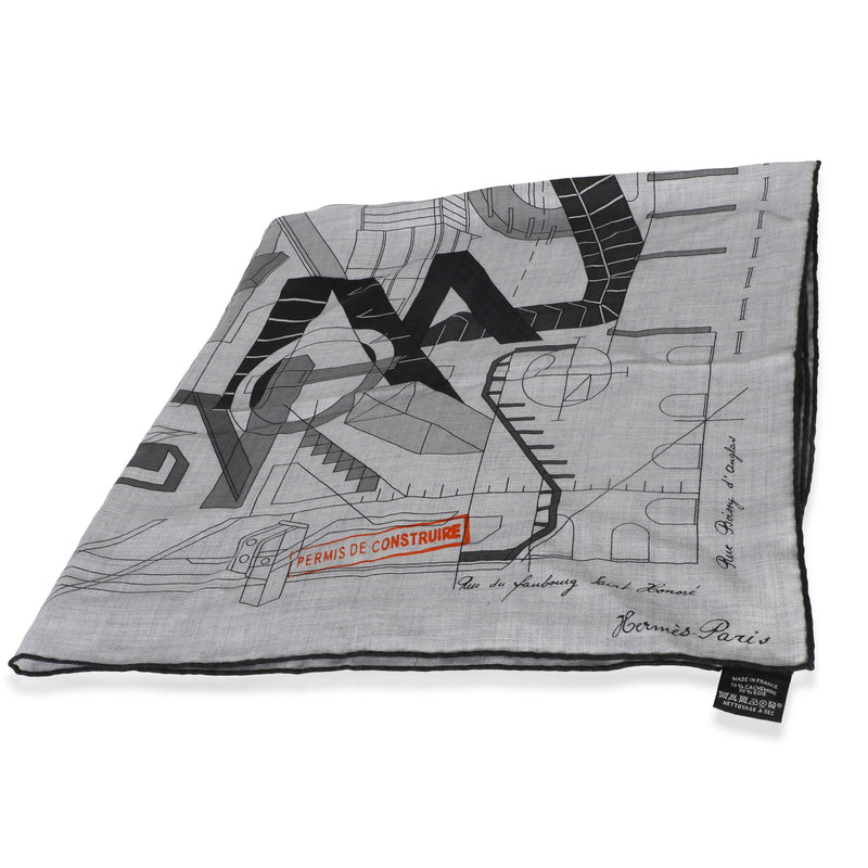 Hermès Mens Gris Chine Permis De Constructruir Silk Cashmere Scarf 100 Gray Scarves/wraps